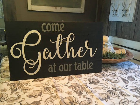 Come gather at our table hand painted distressed pallet board style kitchen, dining room  sign