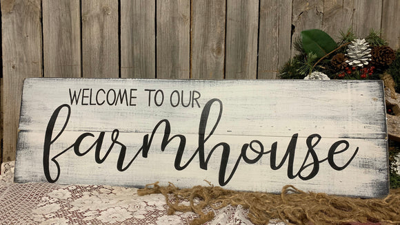 Welcome to our Farmhouse handpainted distressed pallet wood type sign